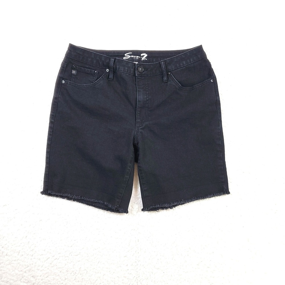 Seven7 Relaxed Bermuda Shorts Womens 10 Black Raw Hem Denim MY3604FRBL